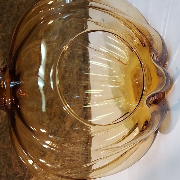 Amber art glass pumpkin votive candle holder - Picture 2 of 6